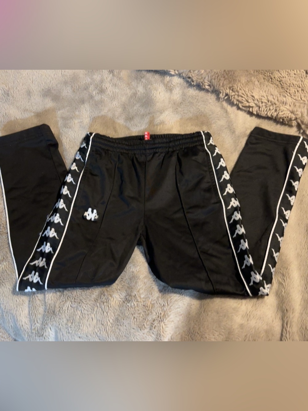 Kappa Kids Black Joggers with White Logo Tape